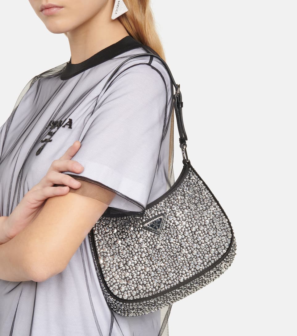 prada cleo embellished satin shoulder bag