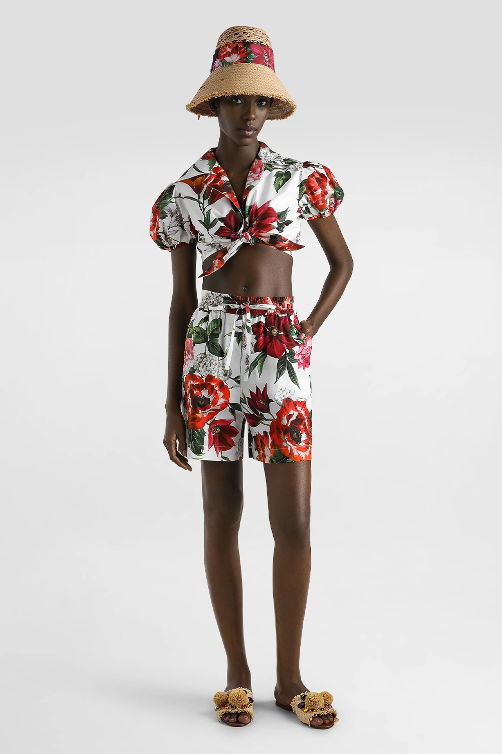 Flower-print poplin shorts
