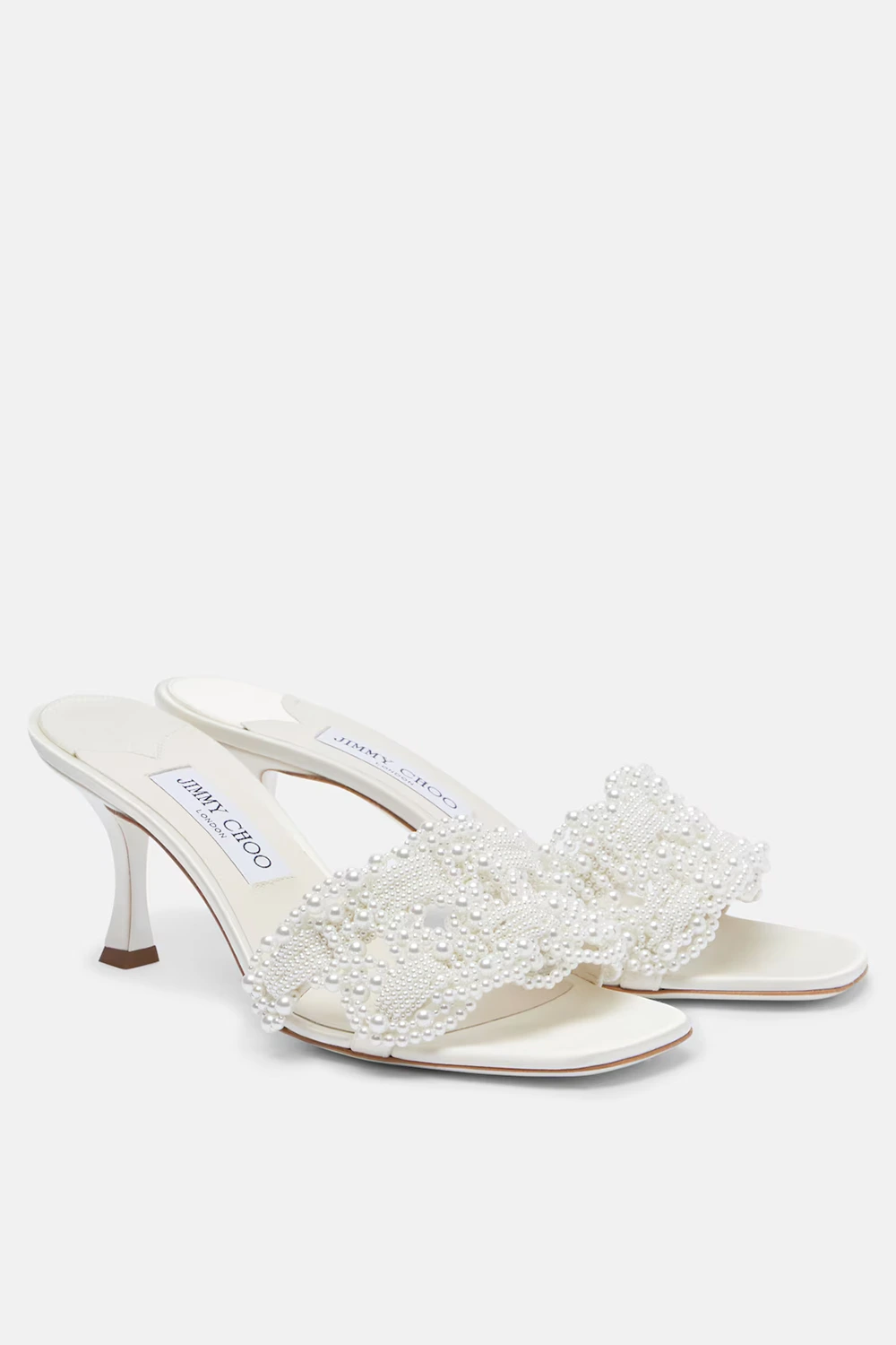Jimmy Choo Cary 70 faux pearl-embellished satin mules