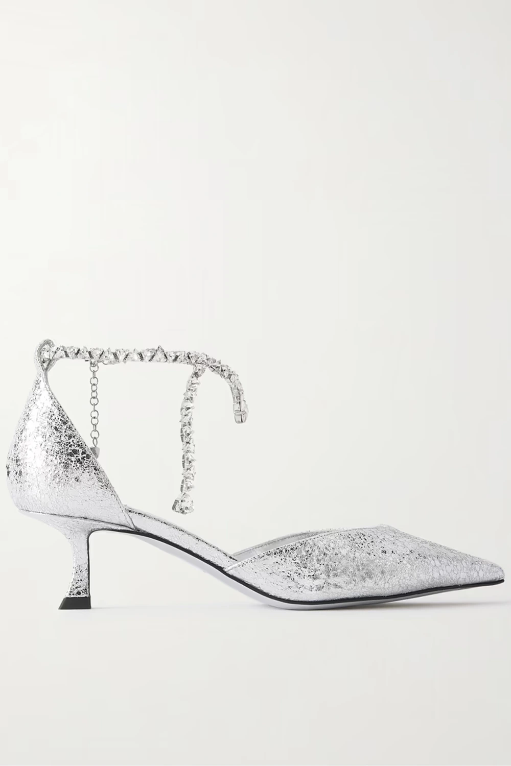 JIMMY CHOO Stevie 50 crystal-embellished metallic crinkled-leather pumps
