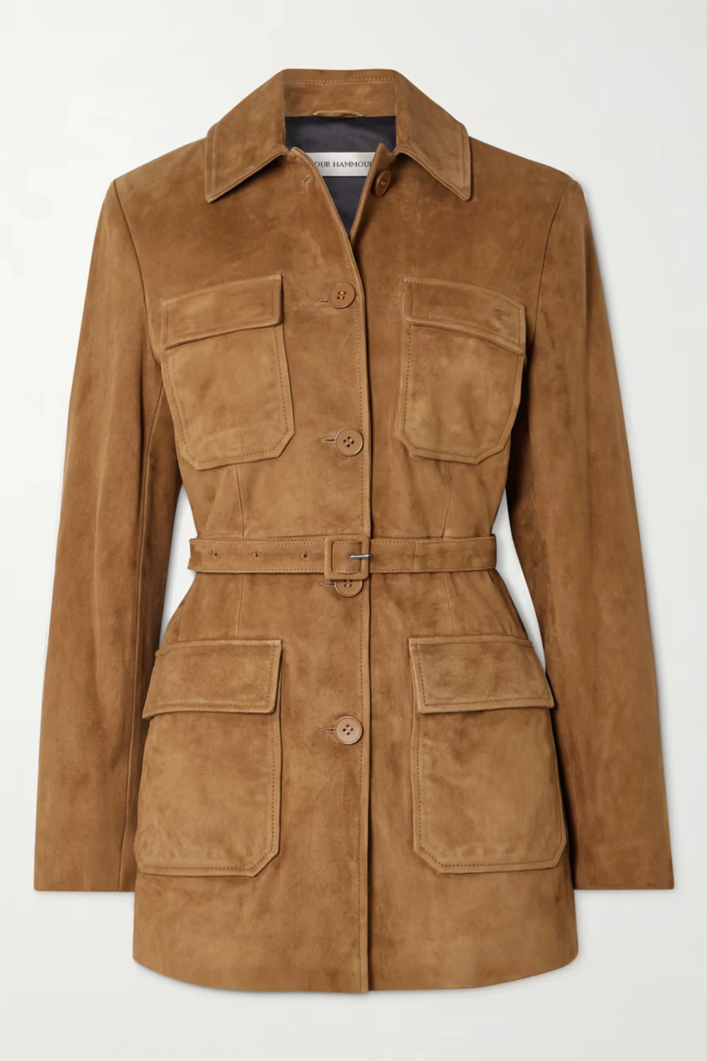 NOUR HAMMOUR Romana belted paneled suede jacket