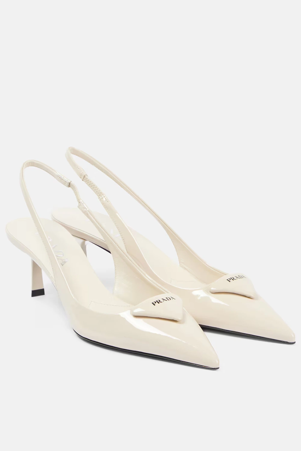 Prada 55 logo patent leather slingback pumps