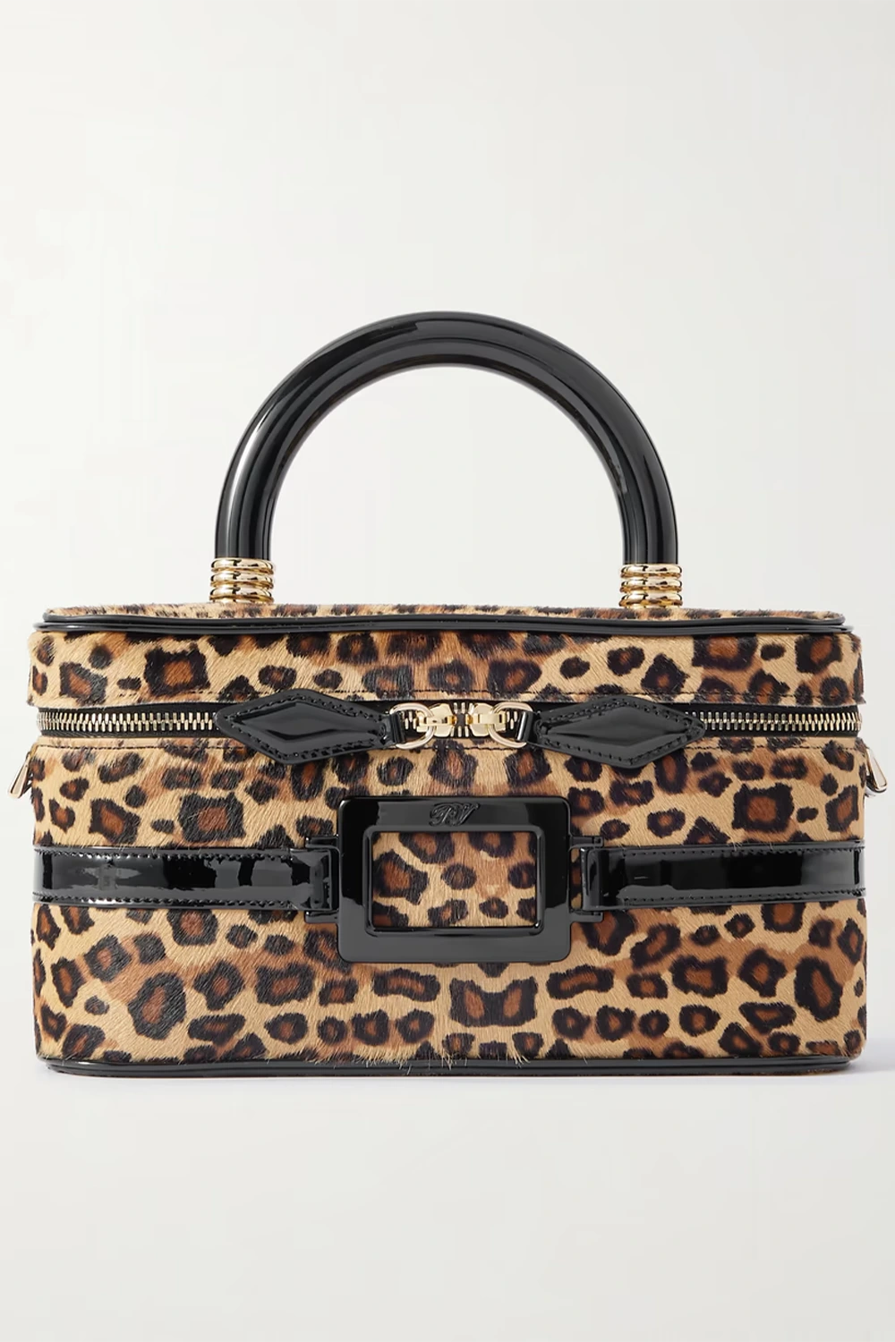 ROGER VIVIER
Belle Vivier patent leather-trimmed leopard-print calf hair cosmetics case