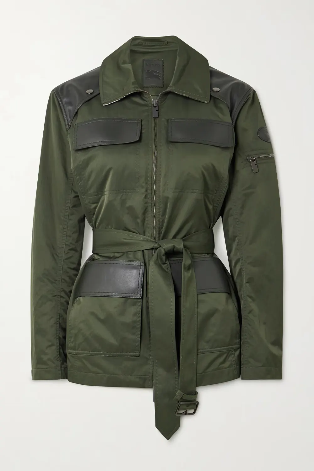 BURBERRY Belted leather-trimmed shell jacket