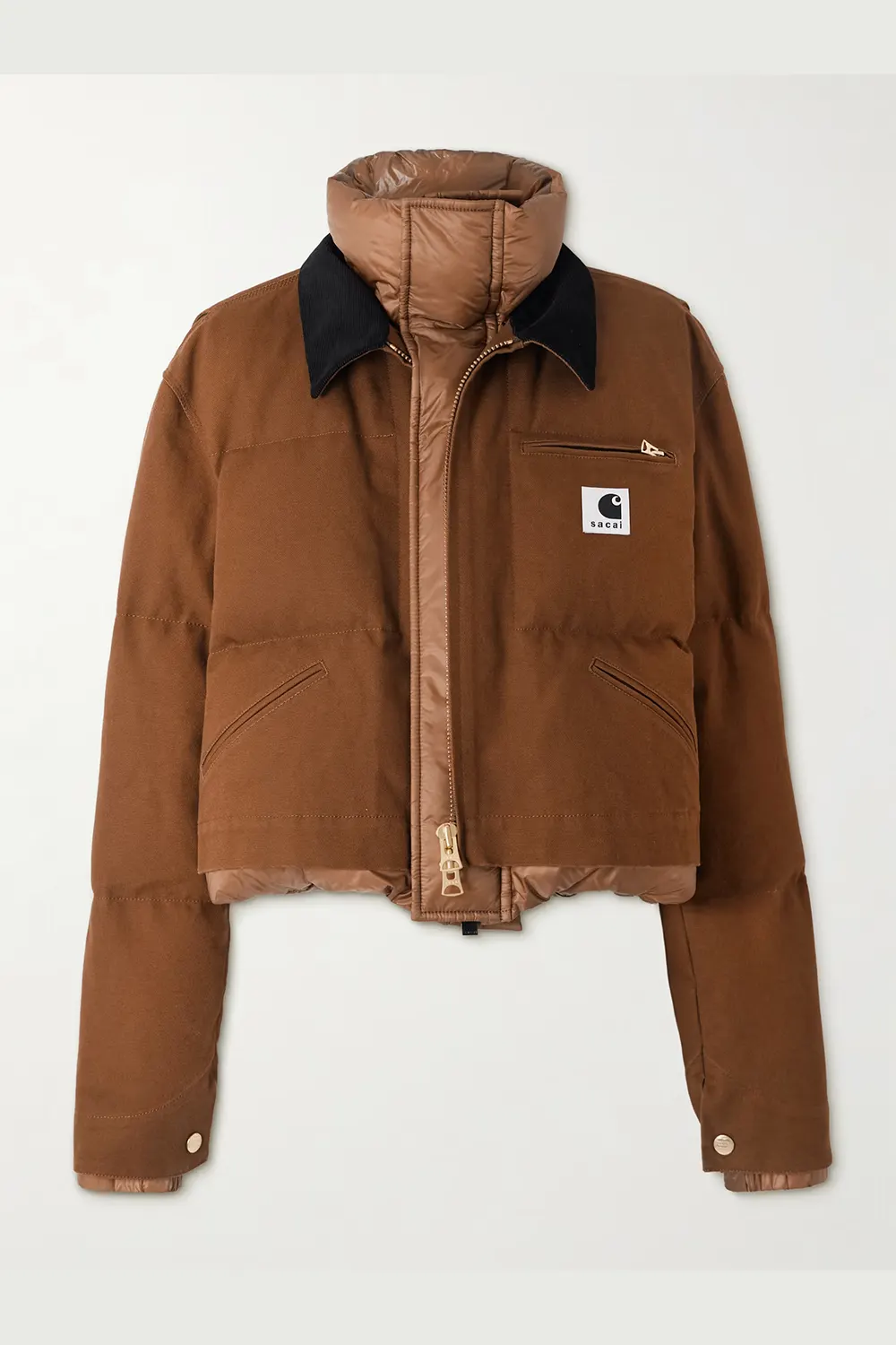 SACAI Carhartt WIP cropped corduroy-trimmed quilted shell and cotton-canvas down jacket