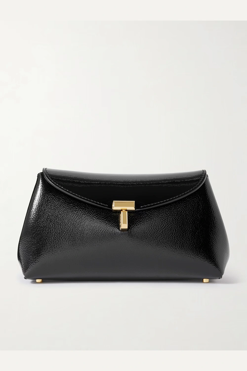 T-Lock mini textured patent-leather clutch