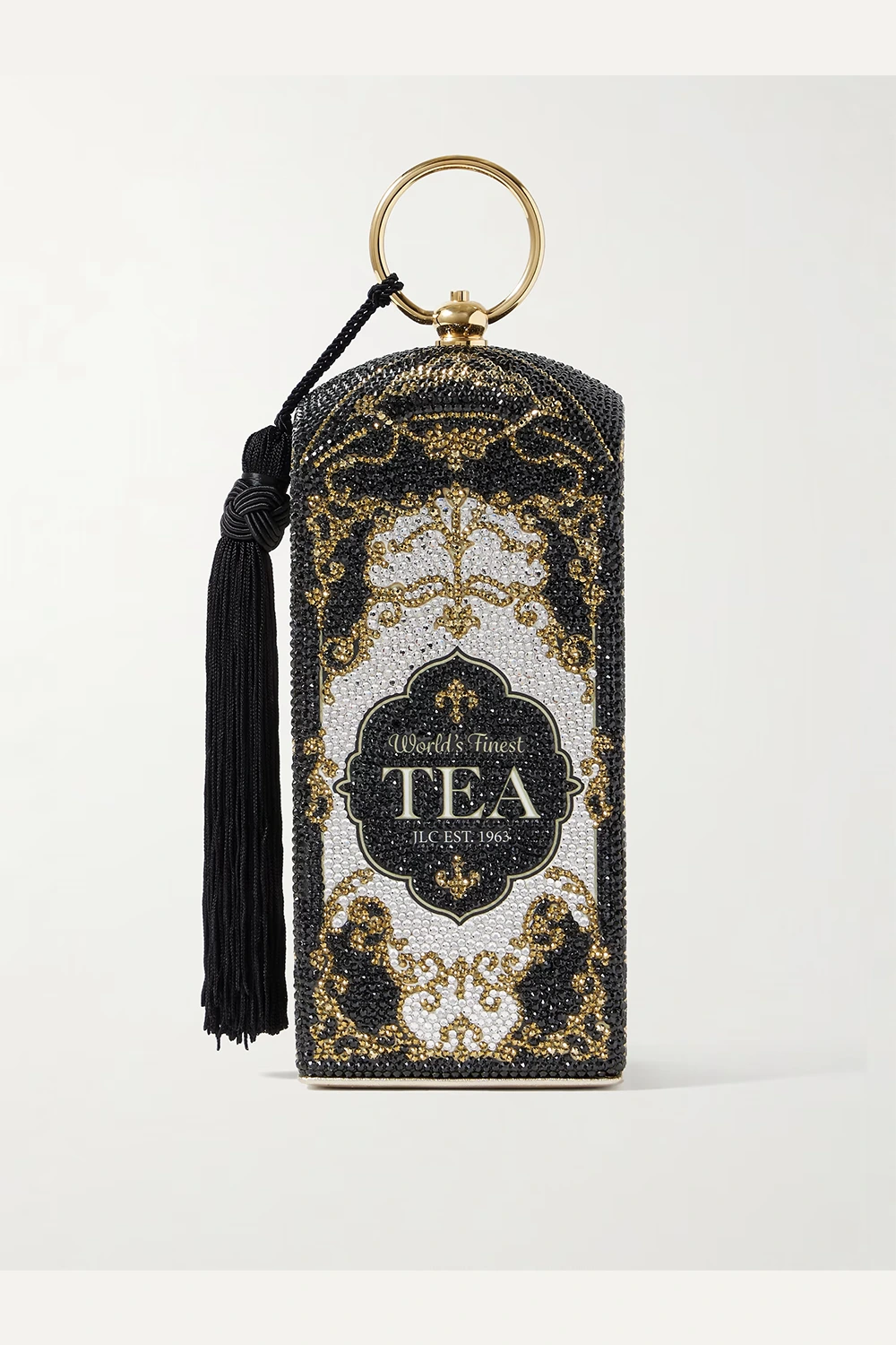 Tea crystal-embellished gold-tone clutch