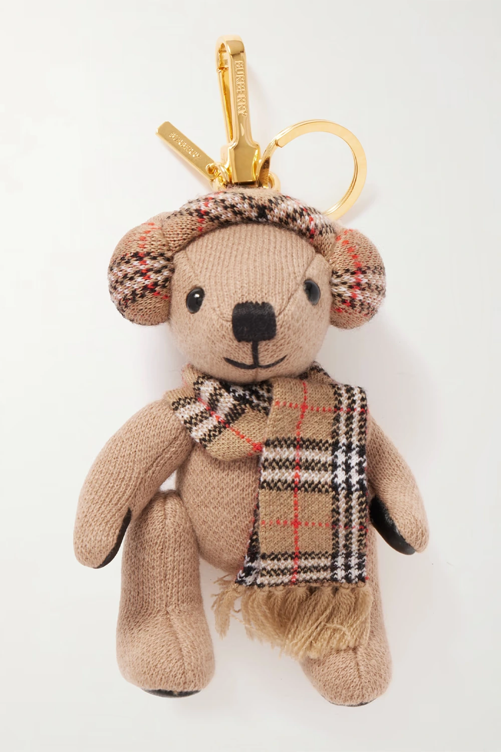BURBERRY Checked wool and cashmere-blend and gold-tone bag charm