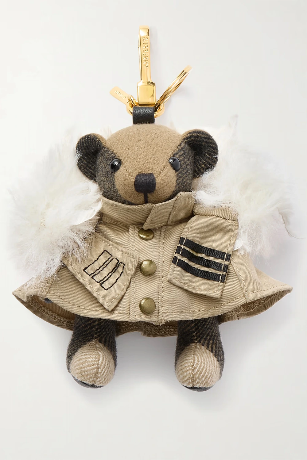 BURBERRY Leather-trimmed cashmere and cotton-gabardine bag charm