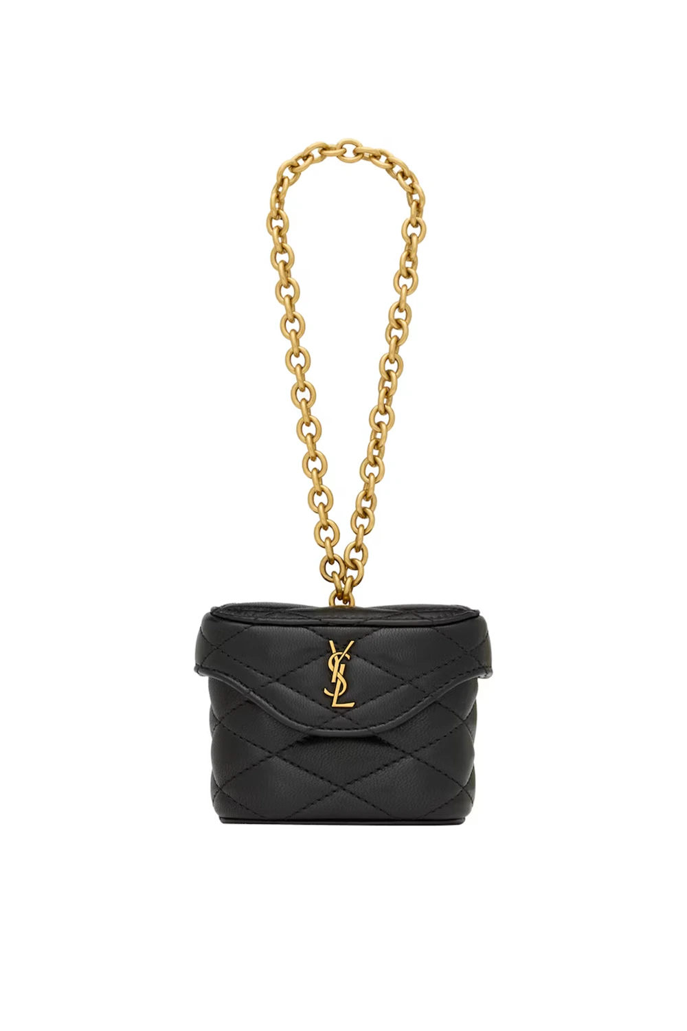 Saint Laurent Black Leather June Box Bag Charm Keyring