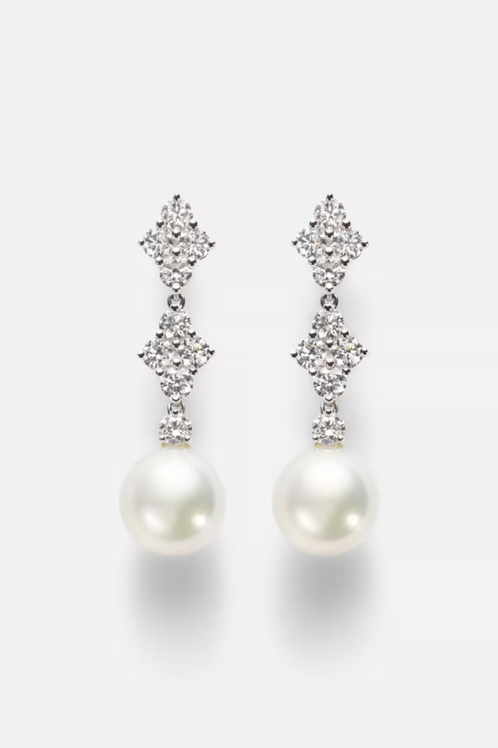 Mikimoto 18kt white gold drop earrings with pearls and diamonds