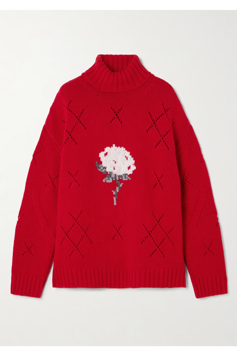 BERNADETTE Sharon oversized intarsia pointelle-knit wool-blend turtleneck sweater