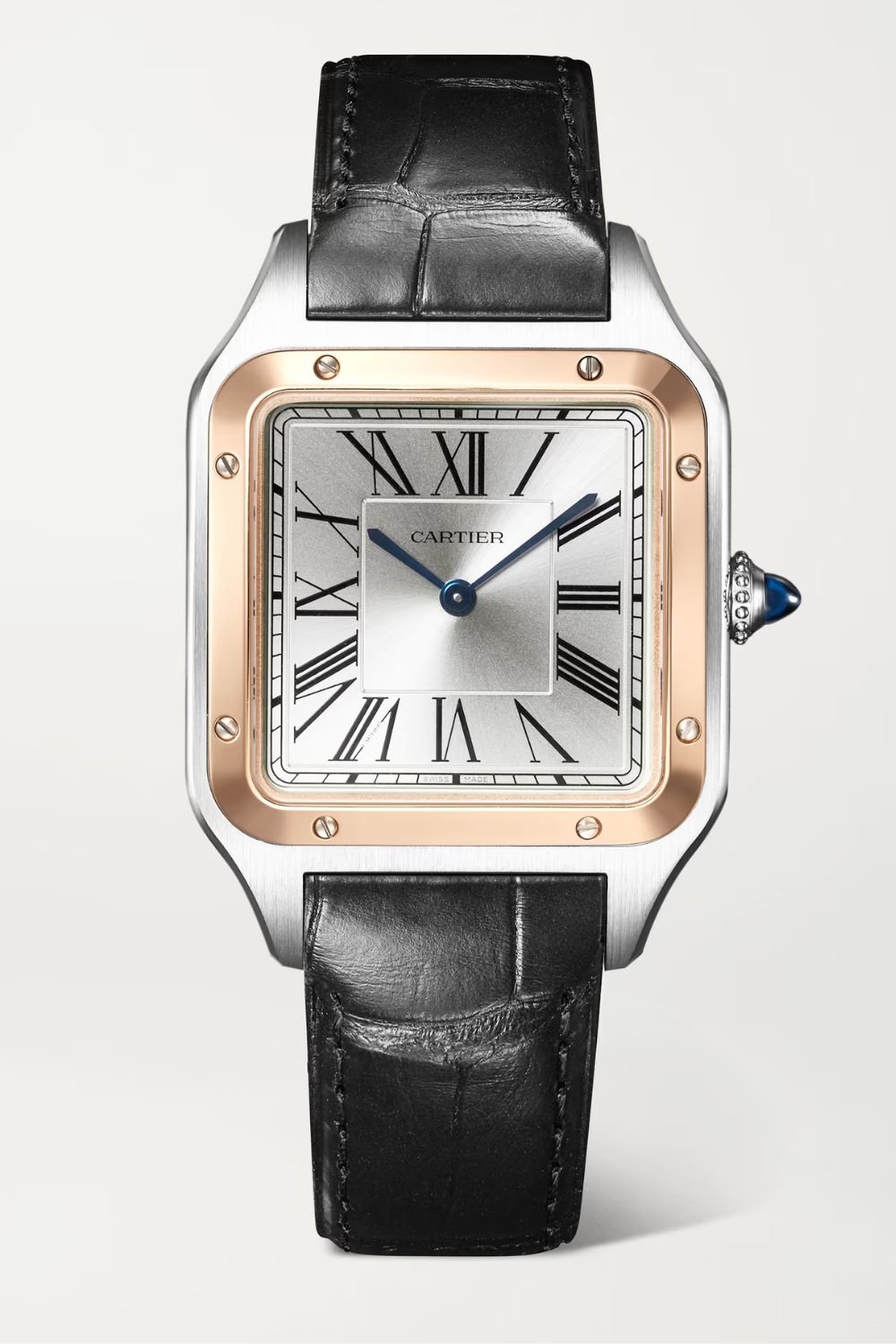 CARTIER Santos-Dumont large 43.5mm stainless steel, 18-karat rose gold and alligator watch