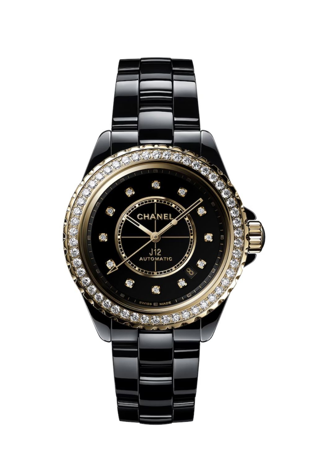 CHANEL Yellow Gold, Ceramic and Diamond J12 Calibre 12.1 Watch 38mm