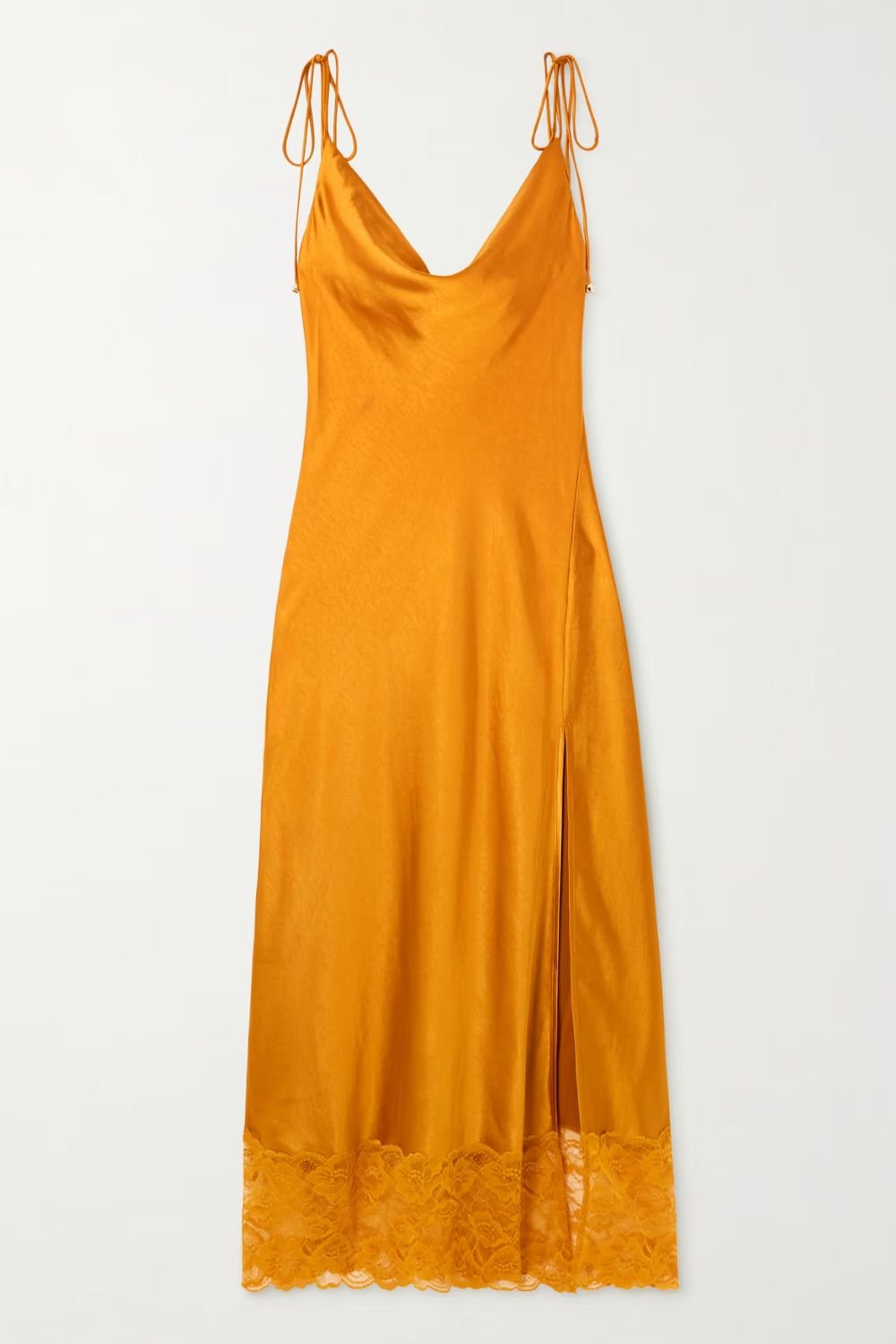 SELF-PORTRAIT Lace-trimmed satin midi dress