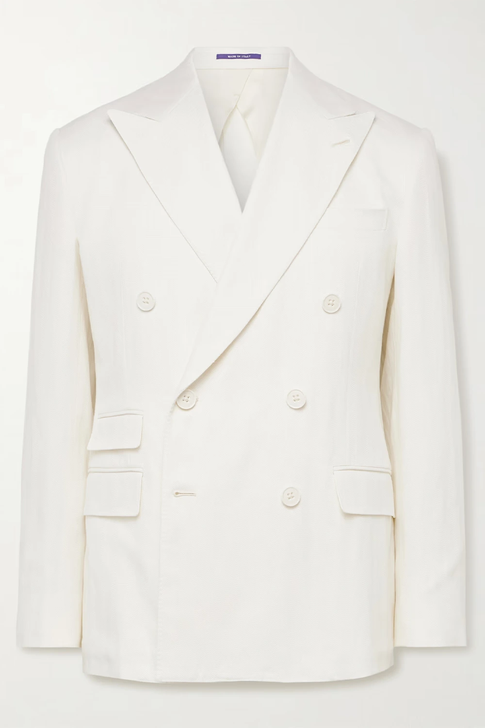 RALPH LAUREN PURPLE LABEL Double-Breasted Herringbone Cotton and Linen-Blend Suit Jacket