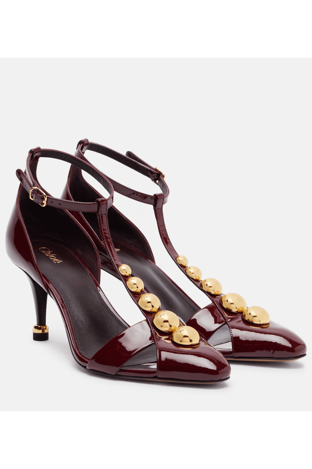 Chloé Cleia 70 studded patent leather pumps