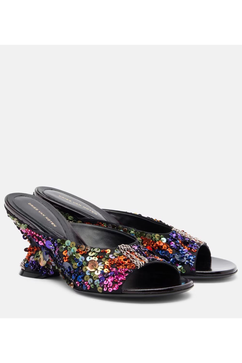 Dries Van Noten 75 sequined leather wedge mules