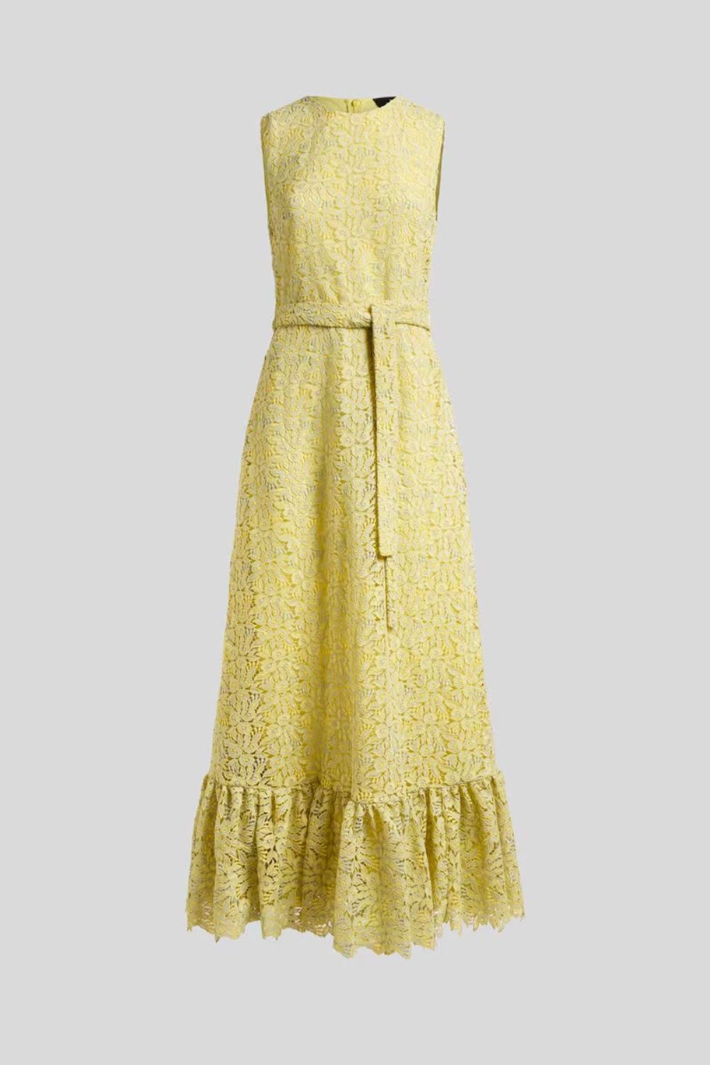 LONG MACRAMÉ LACE DRESS WITH BELT