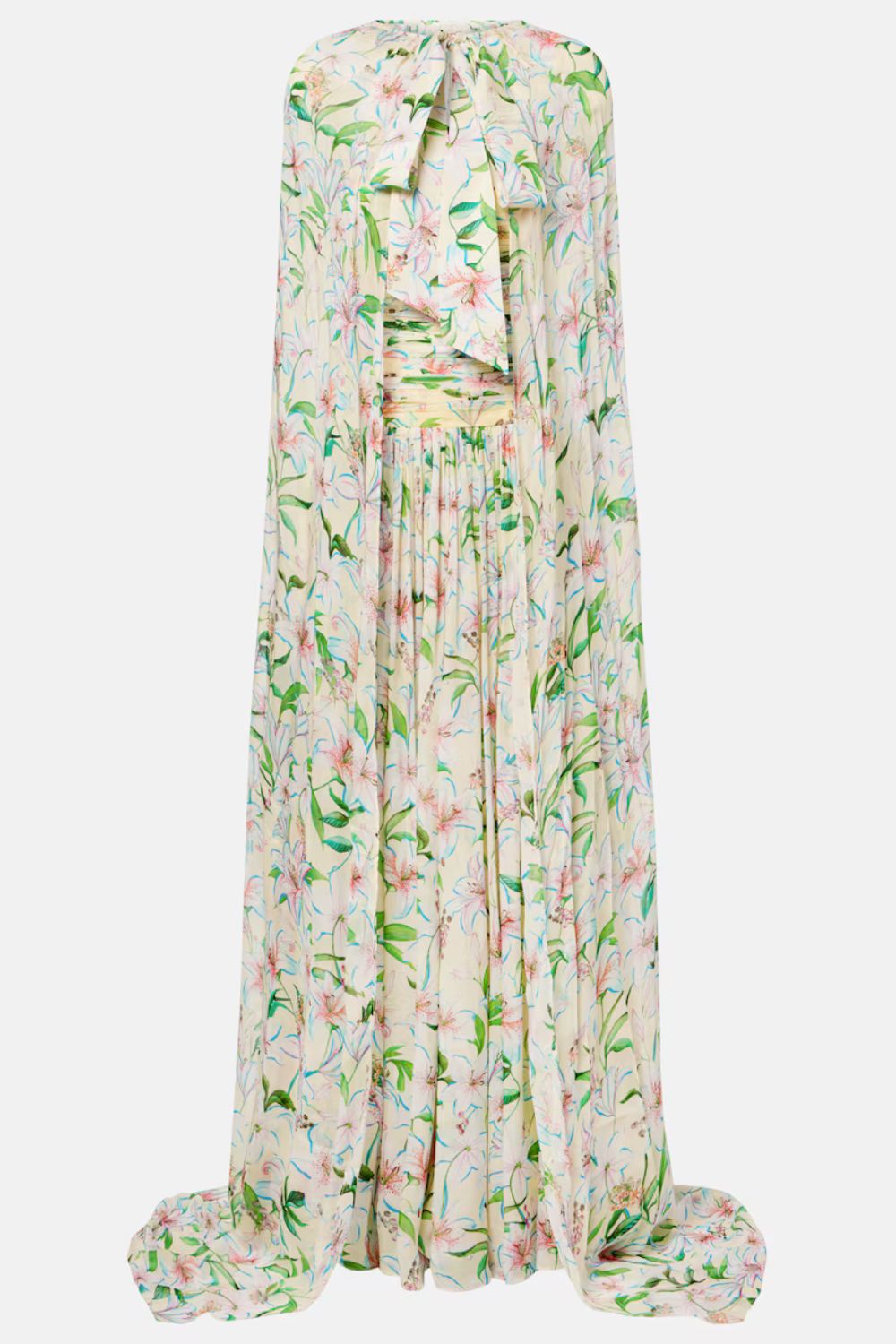 Là Fuori Draped floral caped gown