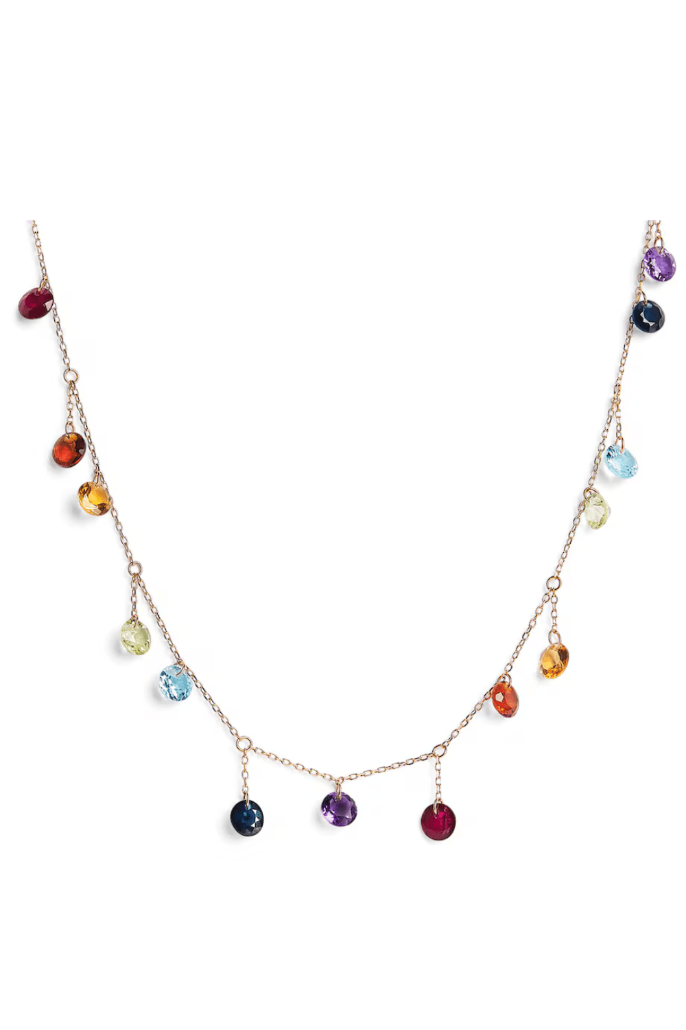 Yellow Gold and Multicoloured Gemstone Fourteen Chakra Necklace