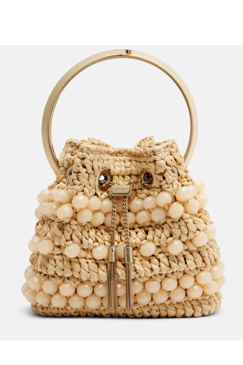 Jimmy Choo Bon Bon Small beaded raffia bucket bag
