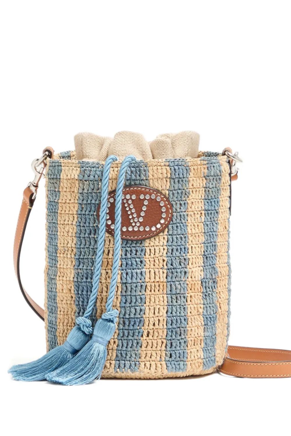 Valentino Garavani striped raffia bucket bag