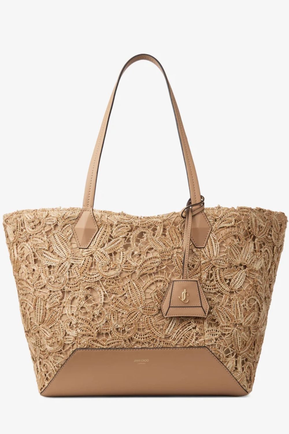 Diamond Tote Medium Natural Flower Woven Raffia Tote Bag