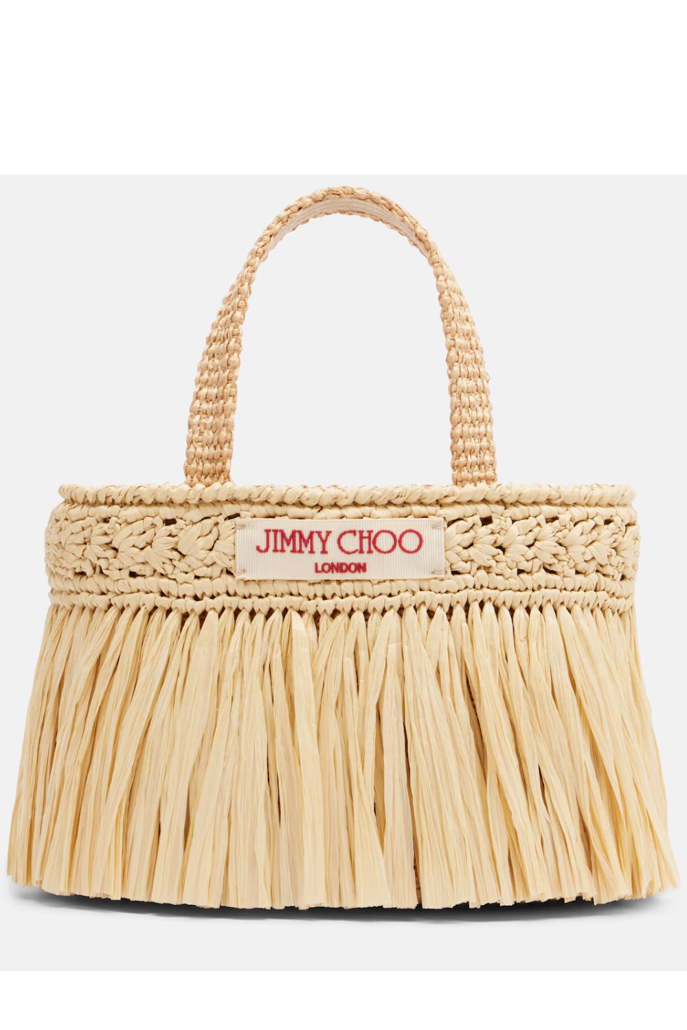 Jimmy Choo Beach Mini fringed raffia tote bag