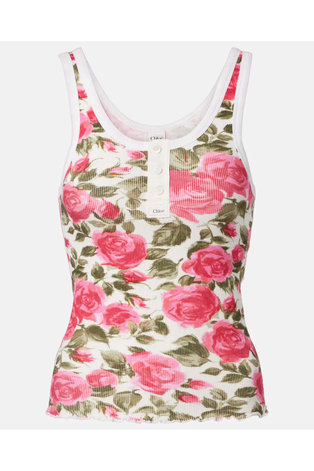 Chloé Floral ribbed cotton-blend tank top