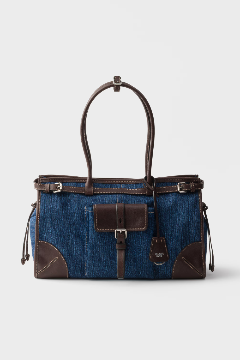 Prada Bonnie large denim and leather handbag