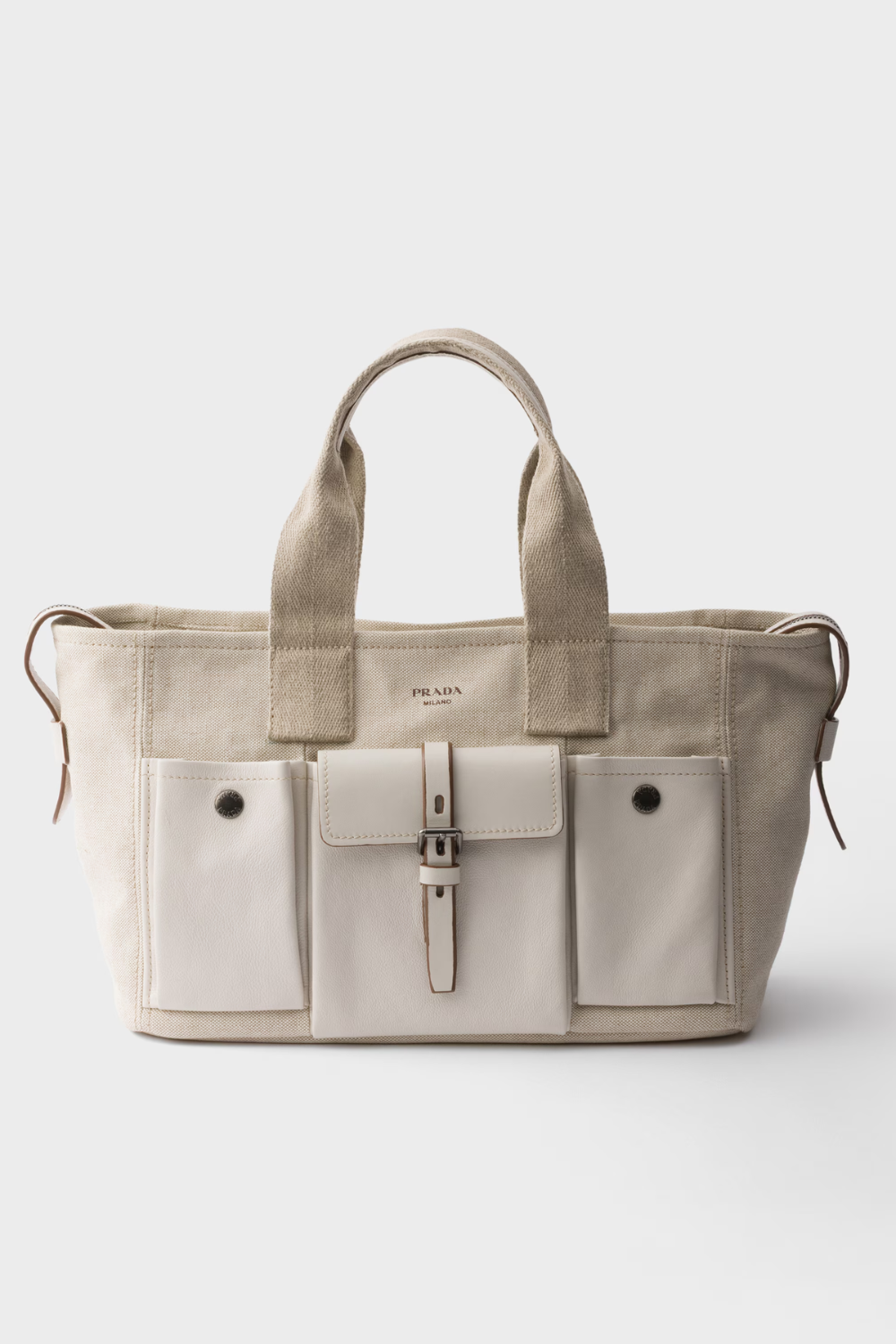 Prada Route large canvas and leather tote bag