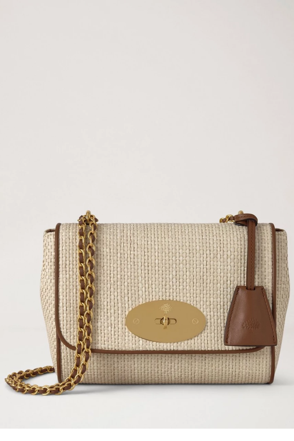 Lily Ecru & Bright Oak Raffia & Leather Trim