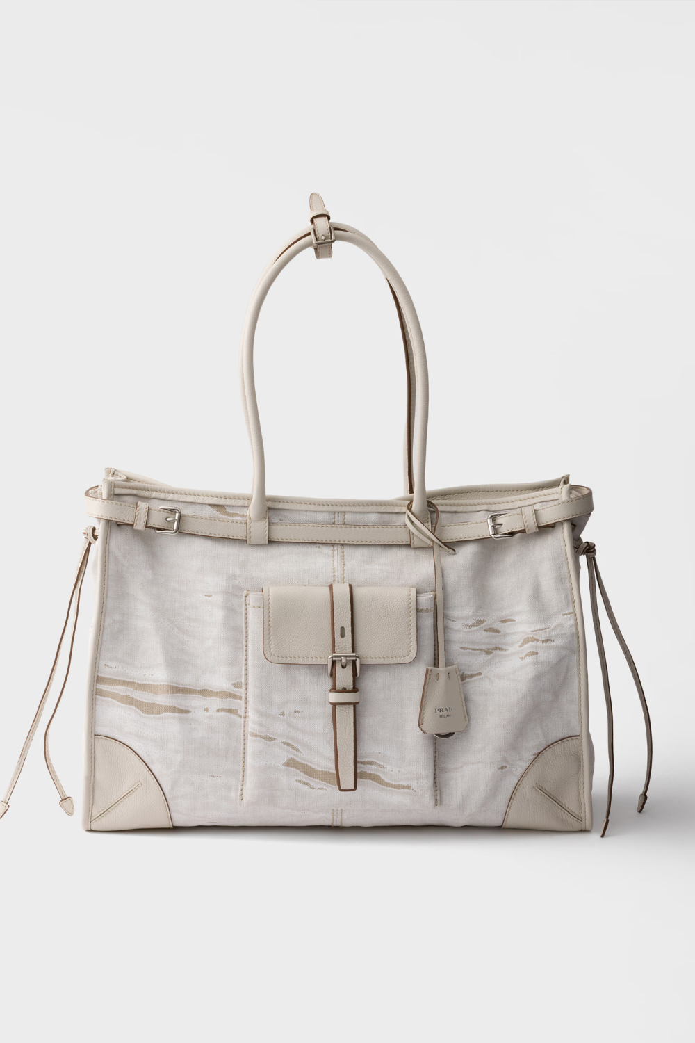 Prada Bonnie printed linen and leather tote bag