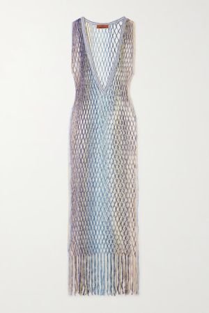 MISSONI Mare fringed metallic crochet-knit coverup