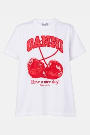Ganni Logo embellished cotton jersey T-shirt