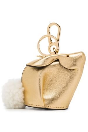 LOEWE gold Metallic Bunny Leather Shearling Tail Bag Charm