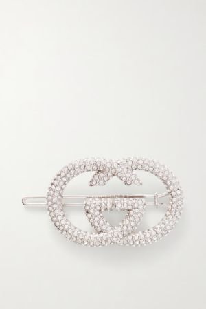 GUCCI Interlocking GG crystal-embellished silver-tone hair clip