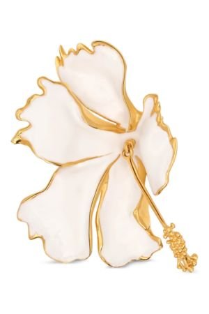 Oscar de la Renta enamel folded hibiscus brooch
