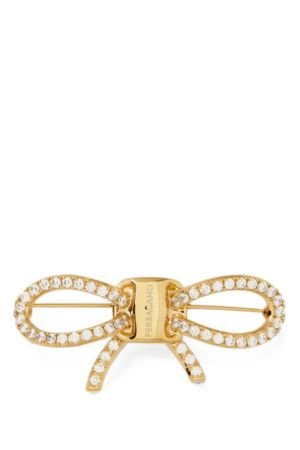 Farragamo crystal-embellished bow brooch