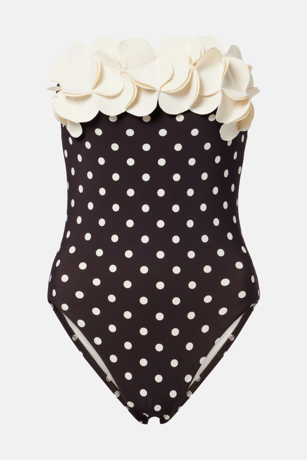 Karla Colletto Floral appliqué polka-dot bandeau swimsuit