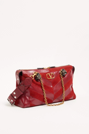 Valentino Garavani Panthea Medium Shoulder Bag In Suede And Nappa With Chevron Motif