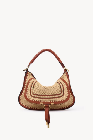 Small Marcie shoulder bag in raffia-effect